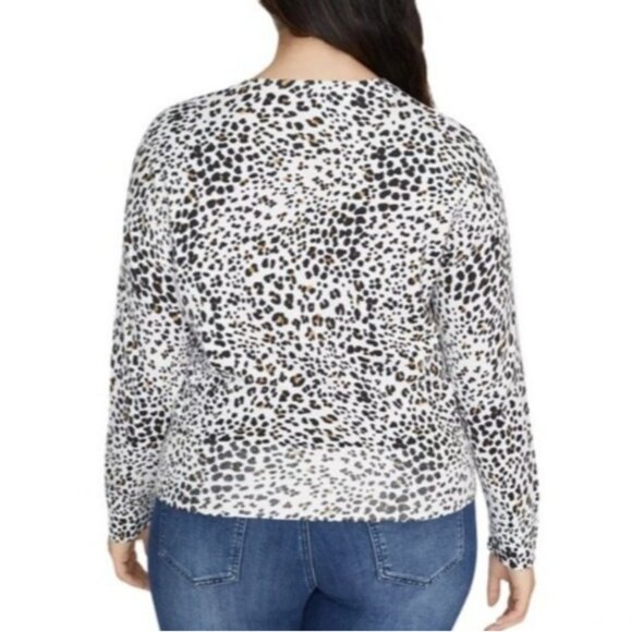 Sanctuary Curve XOXO Leopard Print Wrap Sweater 3X White Pullover Casual NWT - Picture 2 of 12
